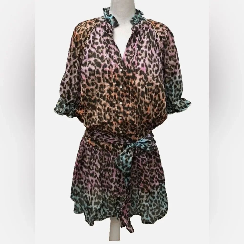 Juliet Dunn Cotton Mini Dress Womens 2US 6 8Animal Print Rainbow NWOT sa1